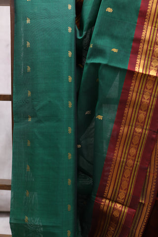 Peacock Green Gadwal  Silk Cotton Saree - SRPGGS145