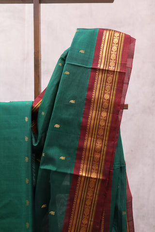 Peacock Green Gadwal  Silk Cotton Saree - SRPGGS145