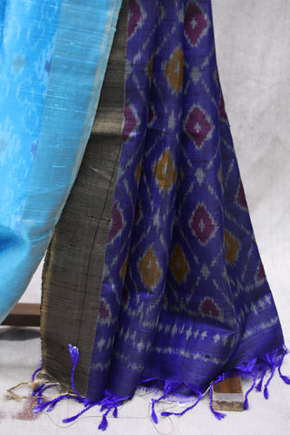 Sky Blue Patola Raw Silk Saree - SRSBPRSS356