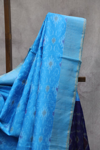 Sky Blue Patola Raw Silk Saree - SRSBPRSS356