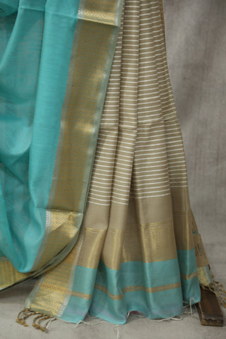 Aqua Blue Cotton Silk Maheshwari Saree - SRSYCSMS37EX