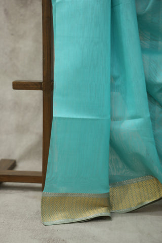 Aqua Blue Cotton Silk Maheshwari Saree - SRSYCSMS37EX