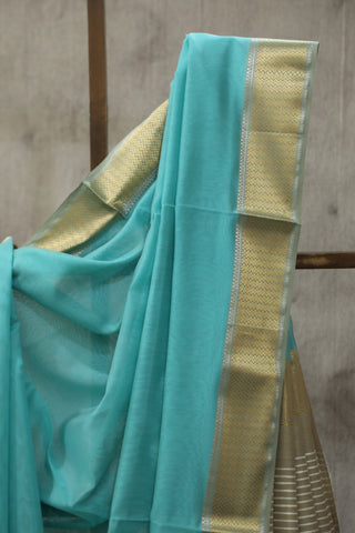 Aqua Blue Cotton Silk Maheshwari Saree - SRSYCSMS37EX