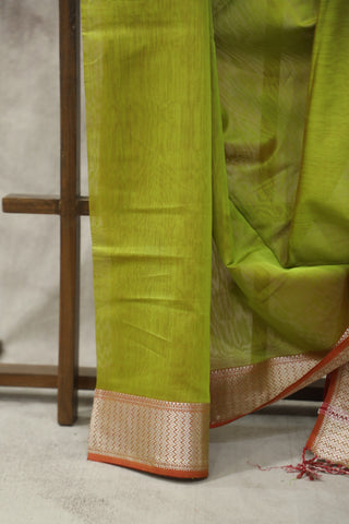 Moss Green Cotton Silk Maheshwari Saree - SRSYCSMS334EX