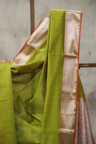 Moss Green Cotton Silk Maheshwari Saree - SRSYCSMS334EX