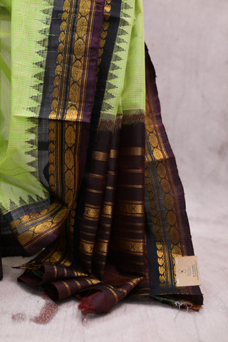 Pista Green Cotton Gadwal Saree - SRPGCGS133