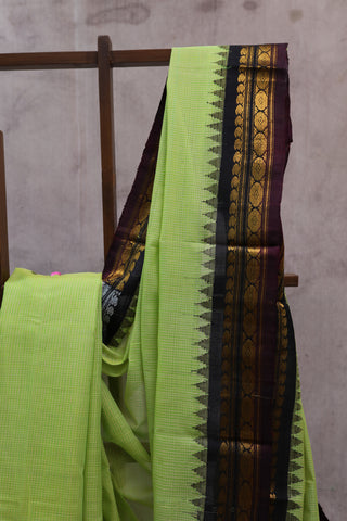 Pista Green Cotton Gadwal Saree - SRPGCGS133