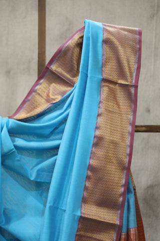 Sky Blue Maheshwari Cotton Silk Saree - SRSBMCS184EX