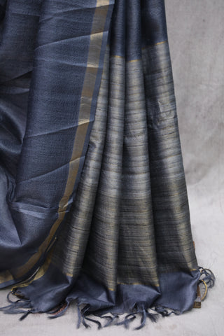 Teal Grey Tussar Silk Saree - SRTGTSS886