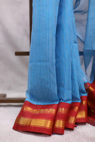 Sky Blue Cotton Gadwal Saree - SRSBCGS136