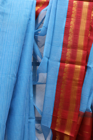 Sky Blue Cotton Gadwal Saree - SRSBCGS136