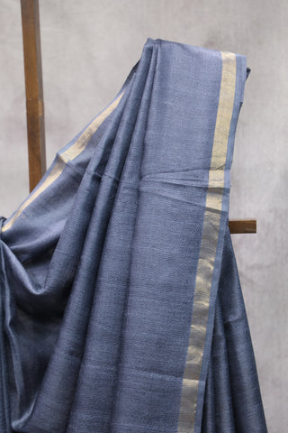 Teal Grey Tussar Silk Saree - SRTGTSS886