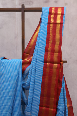 Sky Blue Cotton Gadwal Saree - SRSBCGS136