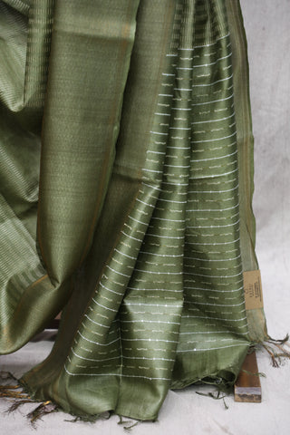 Mehendi Green Tussar Silk Saree - SRMGTSS96EX