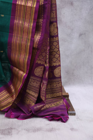 Dark Green Gadwal Cotton Silk Saree - SRDGGCSS49