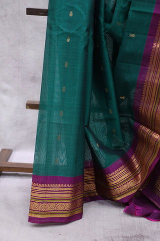 Dark Green Gadwal Cotton Silk Saree - SRDGGCSS49