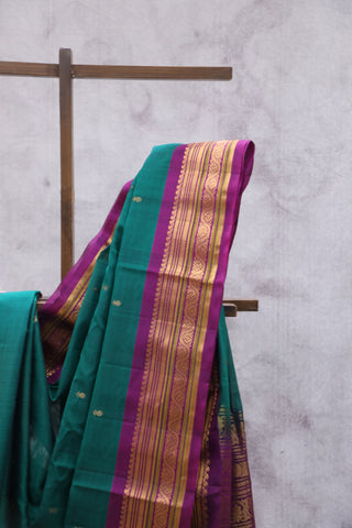 Dark Green Gadwal Cotton Silk Saree - SRDGGCSS49