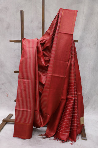 Red Tussar Silk Saree - SRRTSS95EX