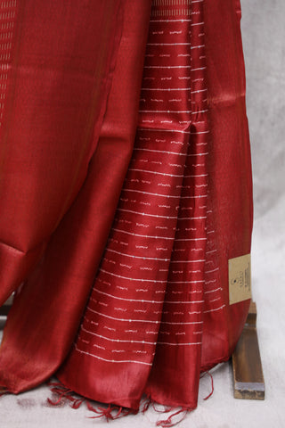 Red Tussar Silk Saree - SRRTSS95EX