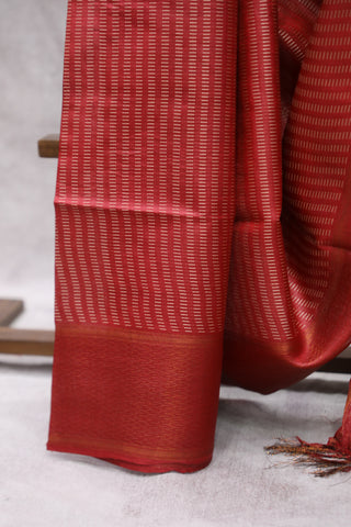 Red Tussar Silk Saree - SRRTSS95EX