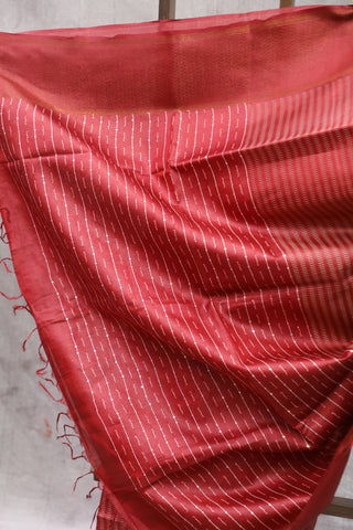 Red Tussar Silk Saree - SRRTSS95EX