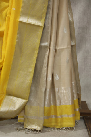 Mustard Yellow Maheshwari Cotton Silk Saree - SRMYMCS109EX