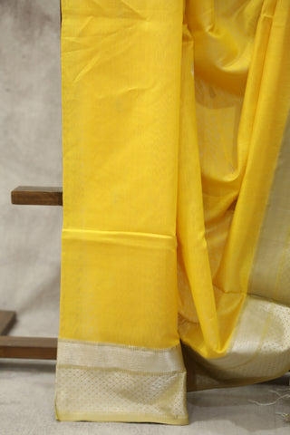 Mustard Yellow Maheshwari Cotton Silk Saree - SRMYMCS109EX