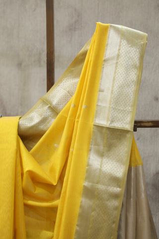 Mustard Yellow Maheshwari Cotton Silk Saree - SRMYMCS109EX