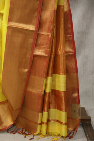 Lemon Yellow Maheshwari Cotton Silk Saree - SRLYMCS89EX