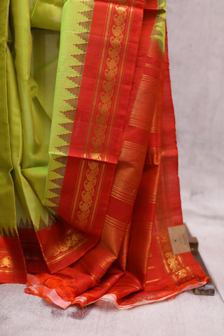 Green Cotton Gadwal Saree - SRGCGS132