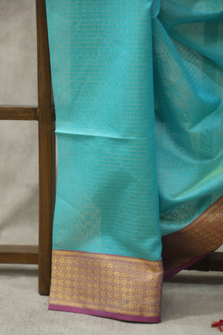 Blue Maheshwari Cotton Silk Saree - SRBMCS122EX