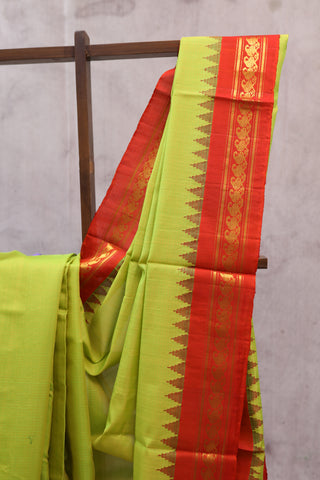 Green Cotton Gadwal Saree - SRGCGS132