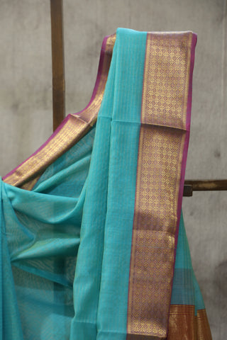 Blue Maheshwari Cotton Silk Saree - SRBMCS122EX