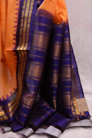 Orange Cotton Gadwal Saree - SROCGS121