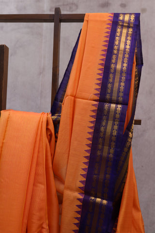 Orange Cotton Gadwal Saree - SROCGS121