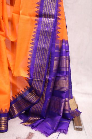 Orange Cotton Gadwal Saree - SROCGS120