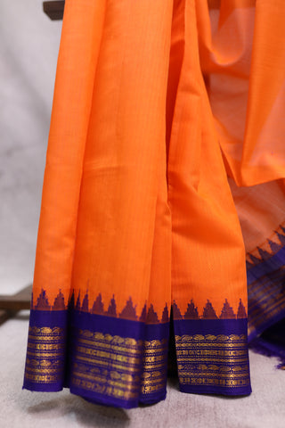 Orange Cotton Gadwal Saree - SROCGS120