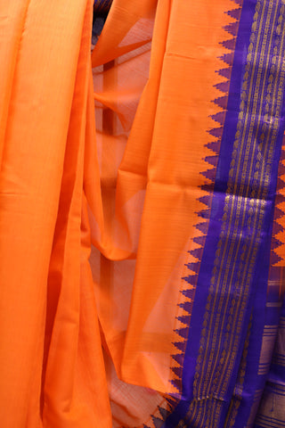 Orange Cotton Gadwal Saree - SROCGS120