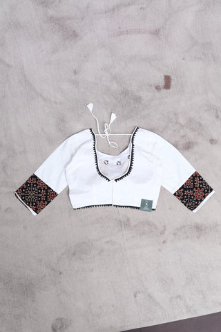 White HBP Ajrakh Cotton Blouse - SRWACB11