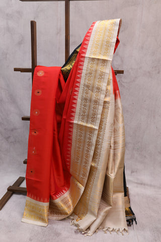 Red Gadwal Cotton Silk Saree - SRRGCSS02