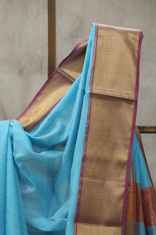 Blue Maheshwari Cotton Silk Saree - SRBCS134EX