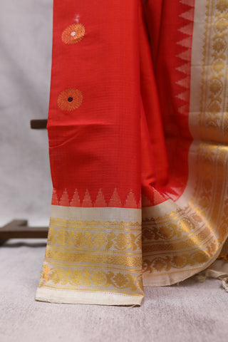 Red Gadwal Cotton Silk Saree - SRRGCSS02