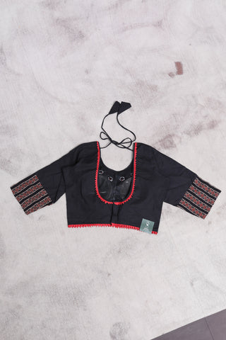 Black HBP Ajrakh Cotton Blouse - SRBACB14