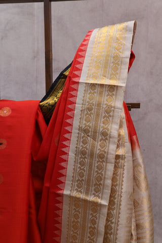 Red Gadwal Cotton Silk Saree - SRRGCSS02