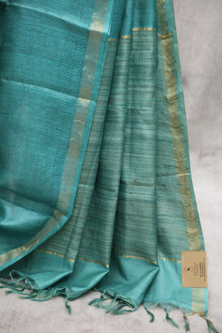 Turquoise Tissue Tussar Silk Saree-SRTTTSS158