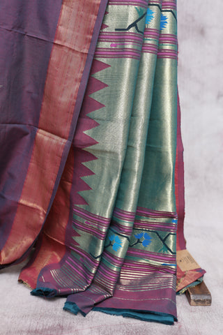 Two Tone Purple Cotton Paithani Saree-SRTTPCPS330