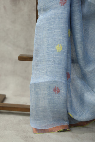 Denim Blue Linen Jamdani Saree -SRDBLJS230