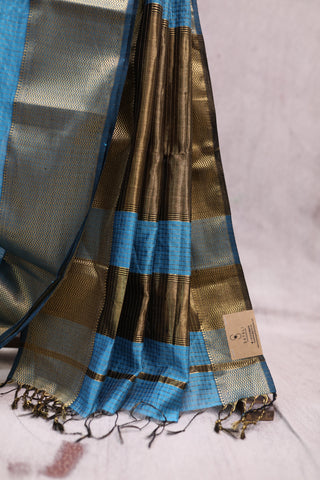 Blue Silk Maheshwari Saree -SRBSMS174