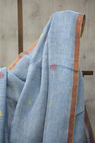 Denim Blue Linen Jamdani Saree -SRDBLJS230