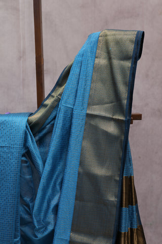 Blue Silk Maheshwari Saree -SRBSMS174